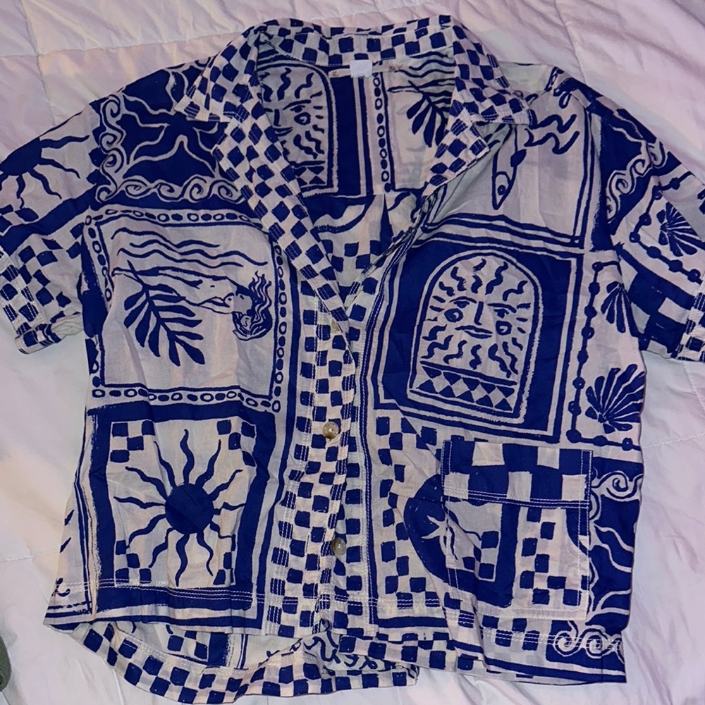 Kimchi Blue Navy and White Patterned Shirt